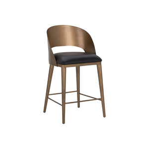 Dezirae Counter Stool - Antique Brass - Charcoal Black Leather