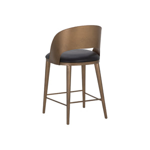 Dezirae Counter Stool - Antique Brass - Charcoal Black Leather