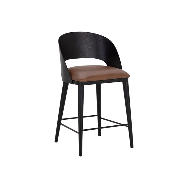Dezirae Counter Stool - Black - Cognac Leather
