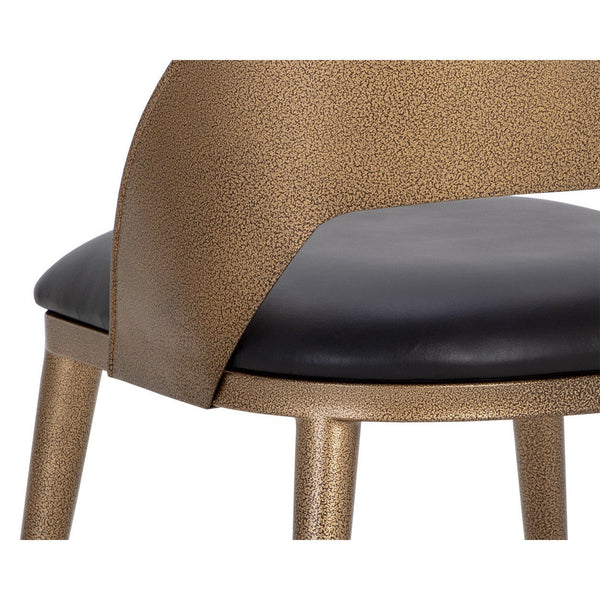 Dezirae Dining Chair - Antique Brass - Charcoal Black Leather