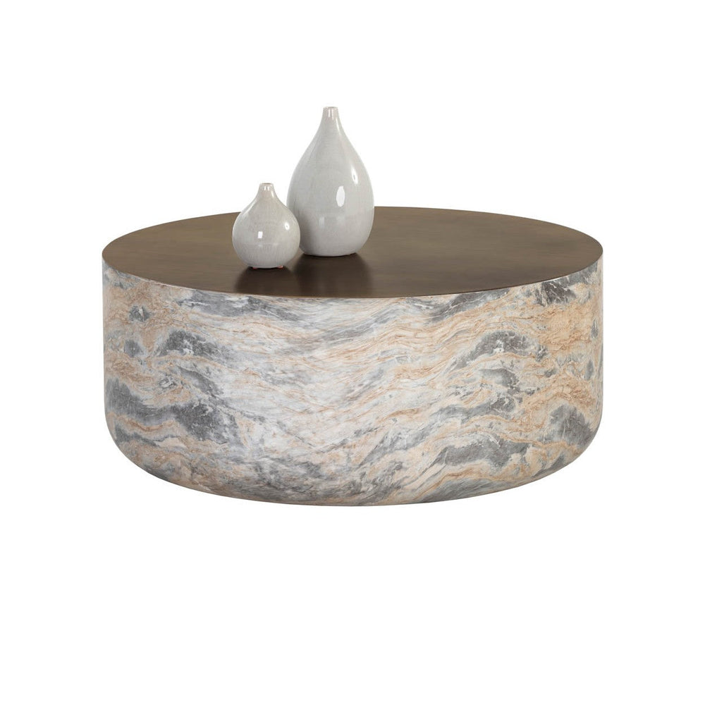 Diaz Coffee Table - Marble Look - Antique Brass