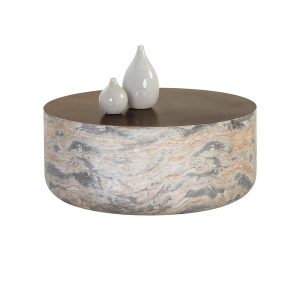 Diaz Coffee Table - Marble Look - Antique Brass