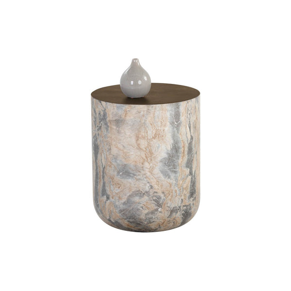 Diaz End Table - Marble Look - Antique Brass