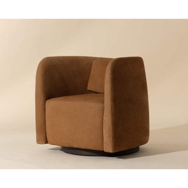 Emilie Swivel Lounge Chair - Nubuck Caramel Leather