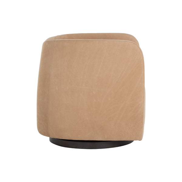 Emilie Swivel Lounge Chair - Nubuck Tan Leather