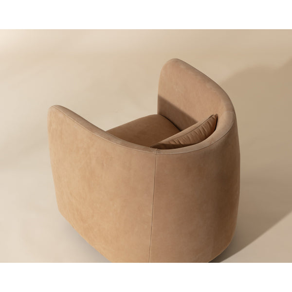 Emilie Swivel Lounge Chair - Nubuck Tan Leather