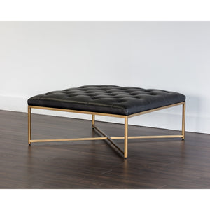 Endall Ottoman - Antique Brass - Vintage Black Night Leather
