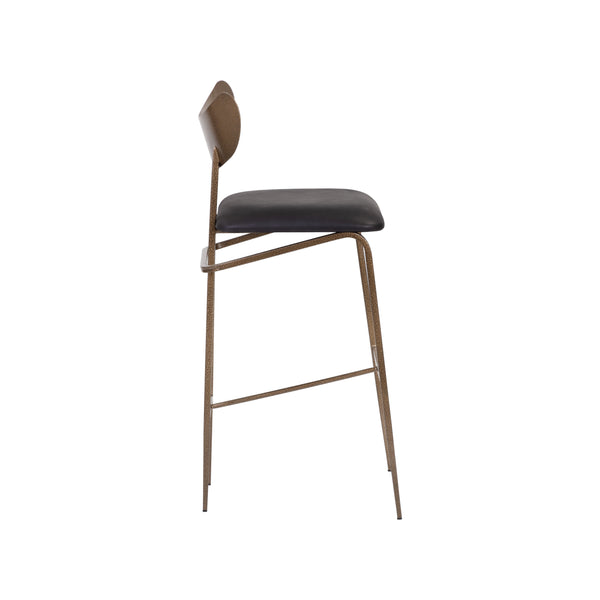 Gibbons Barstool - Antique Brass - Charcoal Black Leather