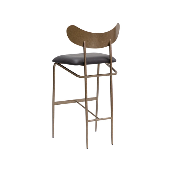 Gibbons Barstool - Antique Brass - Charcoal Black Leather