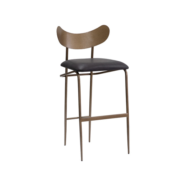 Gibbons Barstool - Antique Brass - Charcoal Black Leather