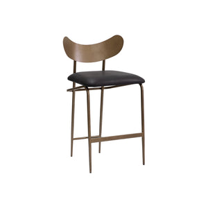 Gibbons Counter Stool - Antique Brass - Charcoal Black Leather