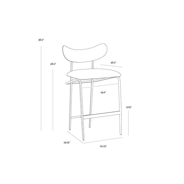 Gibbons Counter Stool - Antique Brass - Charcoal Black Leather