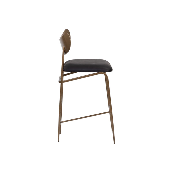Gibbons Counter Stool - Antique Brass - Charcoal Black Leather