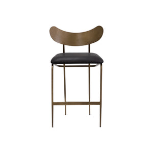Gibbons Counter Stool - Antique Brass - Charcoal Black Leather