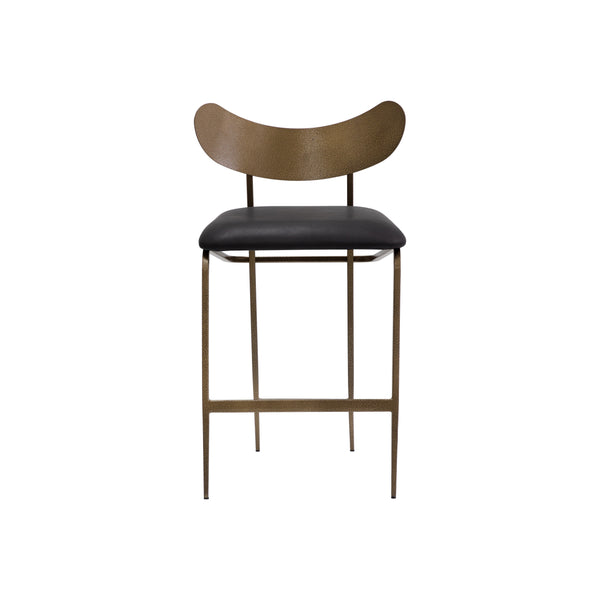 Gibbons Counter Stool - Antique Brass - Charcoal Black Leather