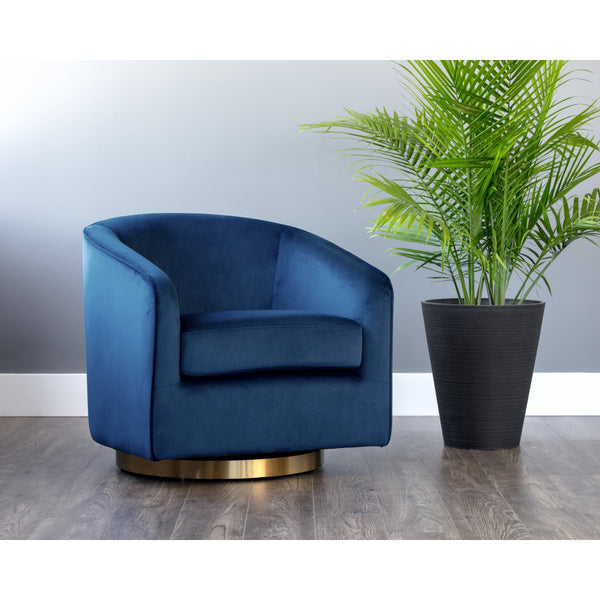 Hazel Swivel Lounge Chair - Gold - Navy Blue Sky