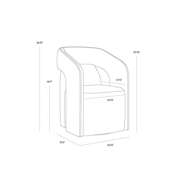 Kendrick Wheeled Dining Armchair - Moto Stucco