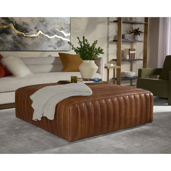 Lewin Ottoman Square - Lucia Tobacco Leather