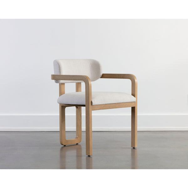 Madrone Dining Armchair - Rustic Oak - Heather Ivory Tweed