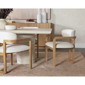 Madrone Dining Armchair - Rustic Oak - Heather Ivory Tweed