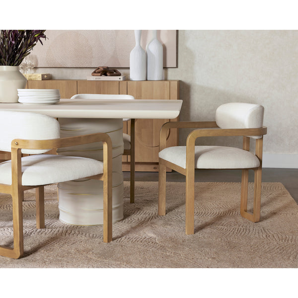 Madrone Dining Armchair - Rustic Oak - Heather Ivory Tweed