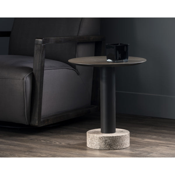 Monaco End Table - Black - Grey Marble / Raw Umber