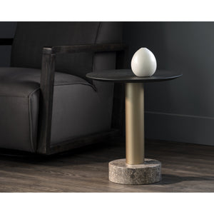 Monaco End Table - Gold - Grey Marble / Charcoal Grey