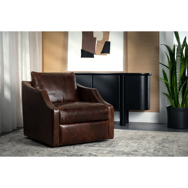 Orwell Swivel Lounge Chair - Chocolate Leather