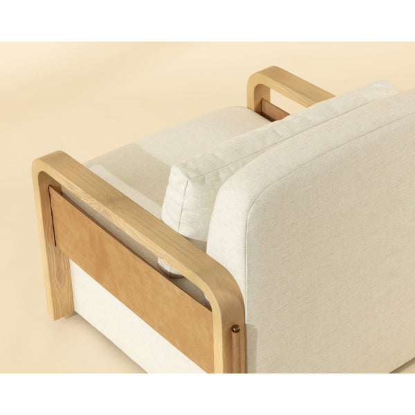 Otso Swivel Lounge Chair - Geralt Linen / Nubuck Tan Leather