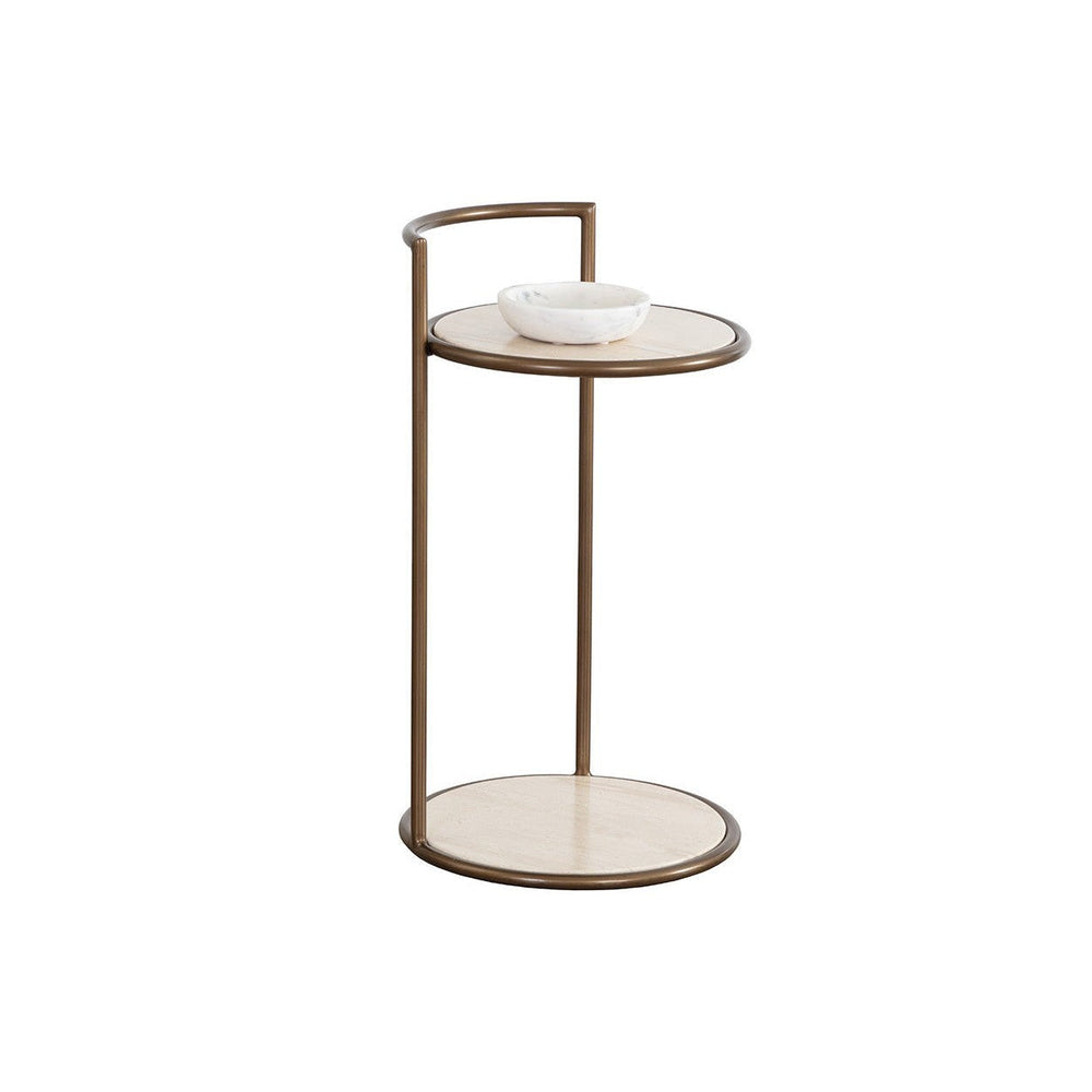 Parga End Table - Rustic Bronze - Travertine Look