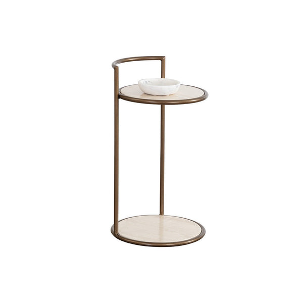 Parga End Table - Rustic Bronze - Travertine Look