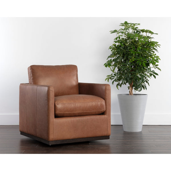Portman Swivel Lounge Chair - Marseille Camel Leather