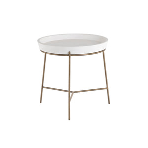 Remy End Table - Antique Brass - White