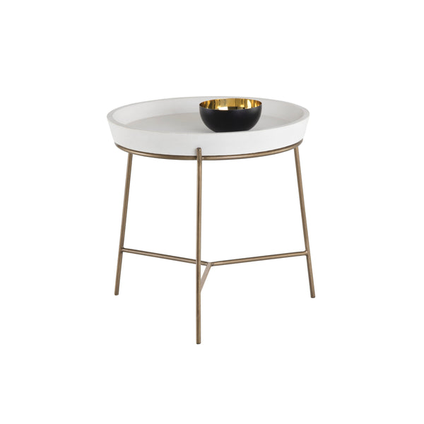 Remy End Table - Antique Brass - White