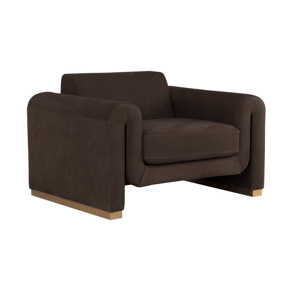 Romer Armchair - Brushed Gold - Nubuck Cocoa Leather