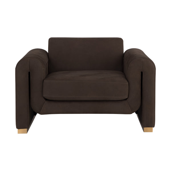 Romer Armchair - Brushed Gold - Nubuck Cocoa Leather