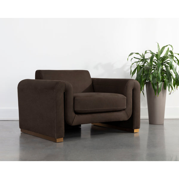 Romer Armchair - Brushed Gold - Nubuck Cocoa Leather