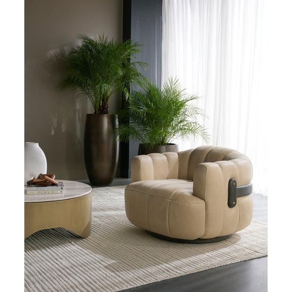 Tadeo Swivel Armchair - Dark Brown - Sahara Sand Leather