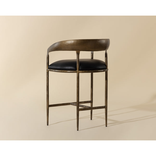 Zanatta Counter Stool - Charcoal Black Leather