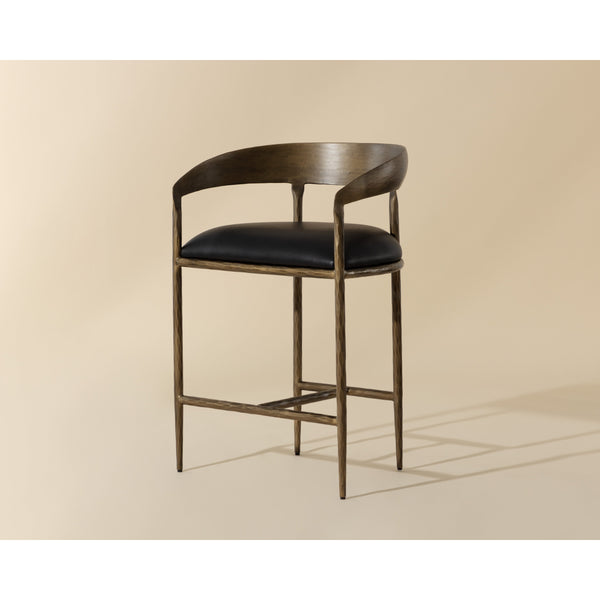 Zanatta Counter Stool - Charcoal Black Leather