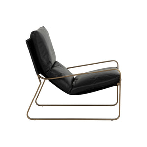 Zancor Lounge Chair - Antique Brass - Charcoal Black Leather