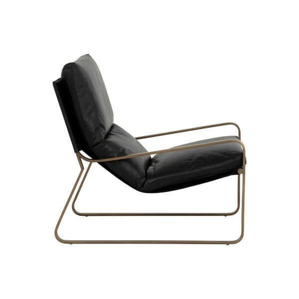 Zancor Lounge Chair - Antique Brass - Charcoal Black Leather