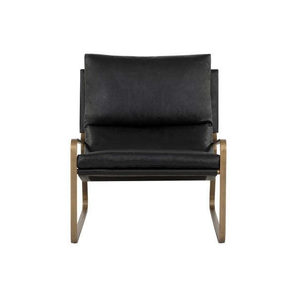 Zancor Lounge Chair - Antique Brass - Charcoal Black Leather