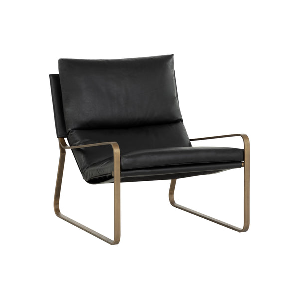 Zancor Lounge Chair - Antique Brass - Charcoal Black Leather