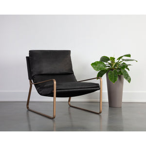 Zancor Lounge Chair - Antique Brass - Charcoal Black Leather