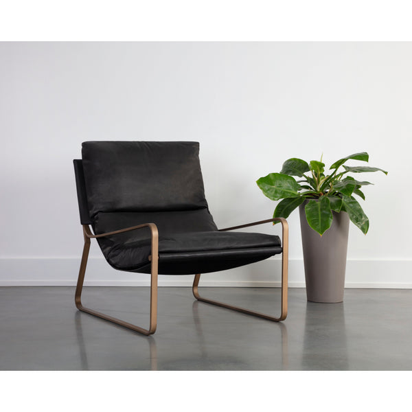 Zancor Lounge Chair - Antique Brass - Charcoal Black Leather