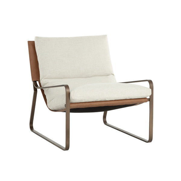 Zancor Lounge Chair - Antique Brass - Geralt Linen / Tan Leather
