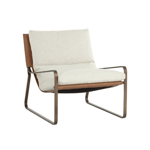 Zancor Lounge Chair - Antique Brass - Geralt Linen / Tan Leather