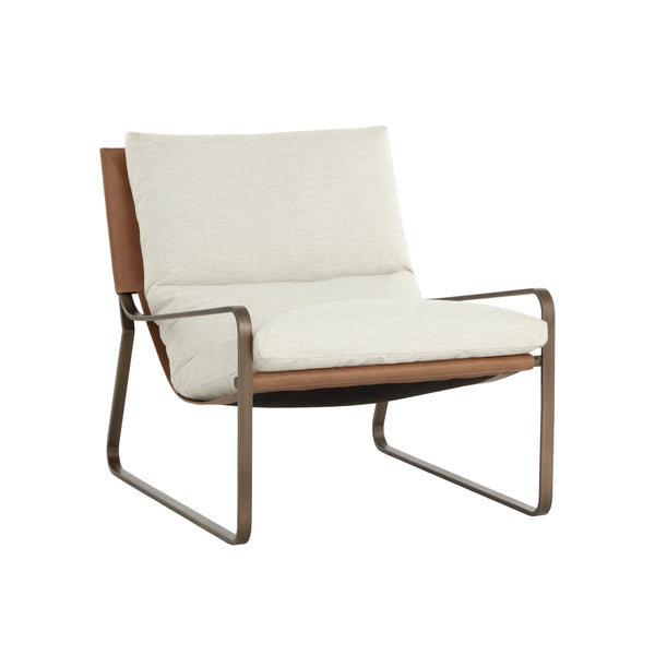 Zancor Lounge Chair - Antique Brass - Geralt Linen / Tan Leather