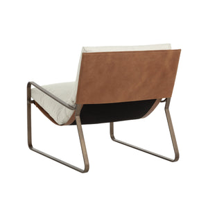 Zancor Lounge Chair - Antique Brass - Geralt Linen / Tan Leather